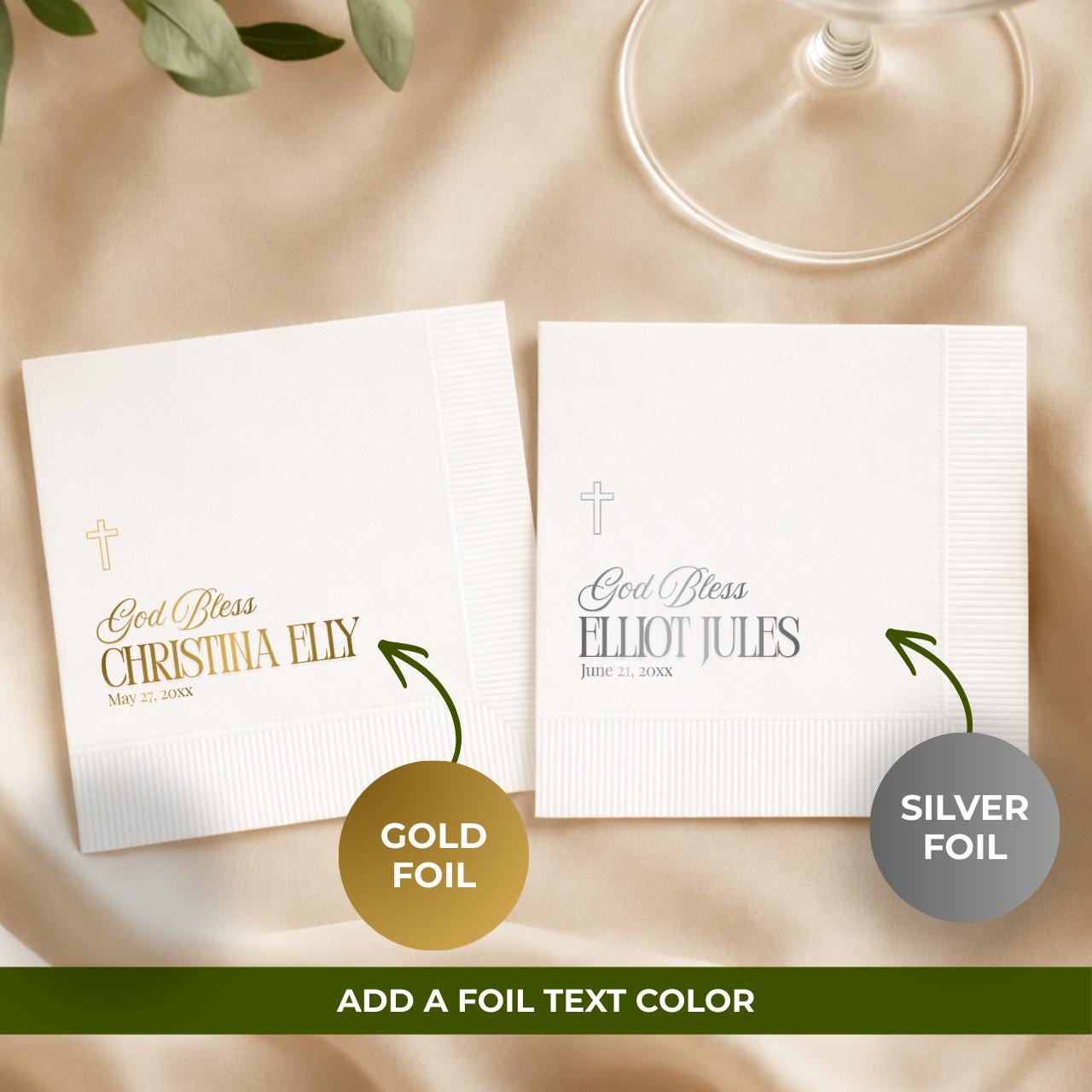God Bless Classic | Name & Date | Personalized Baptism Napkins
