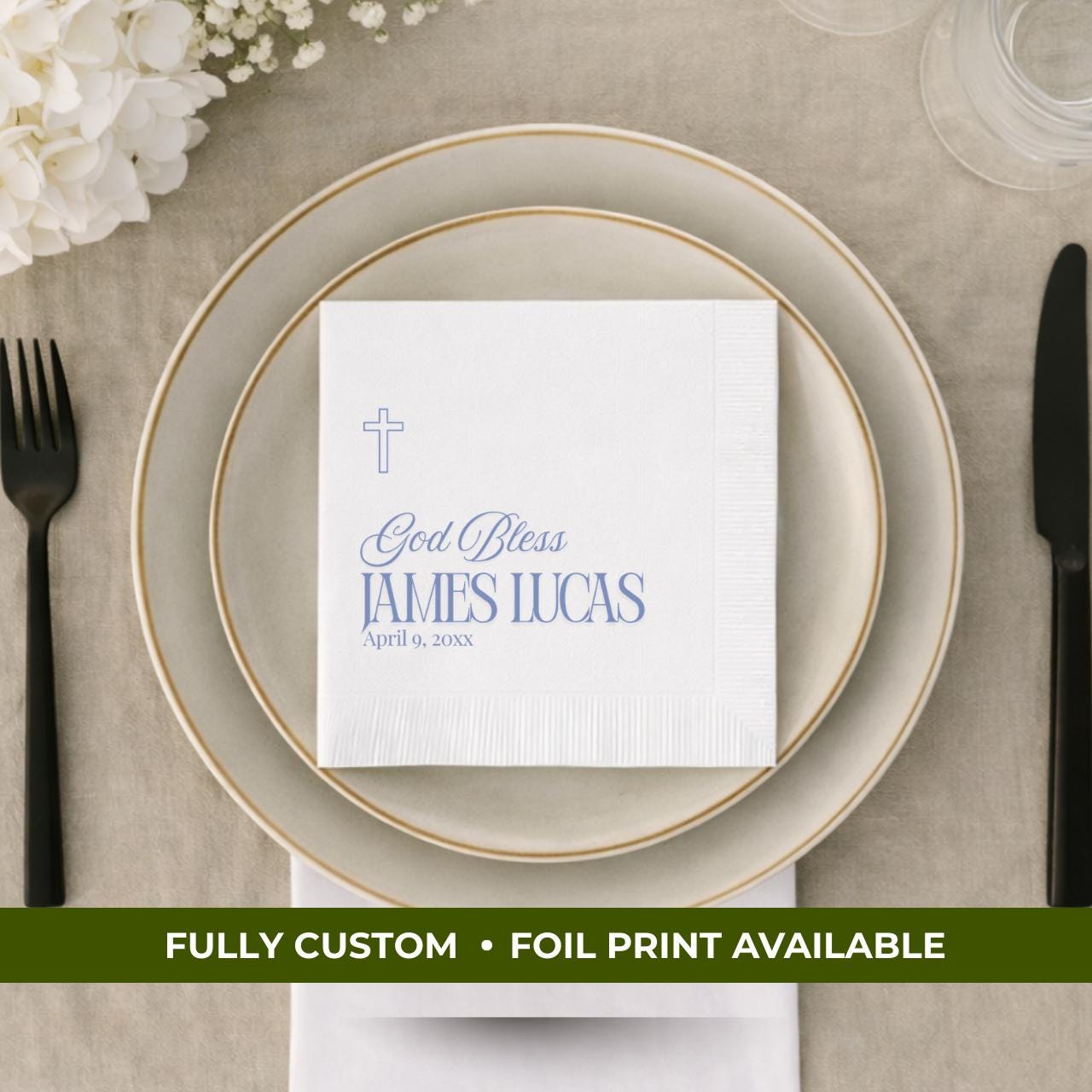 God Bless Classic | Name & Date | Personalized Baptism Napkins