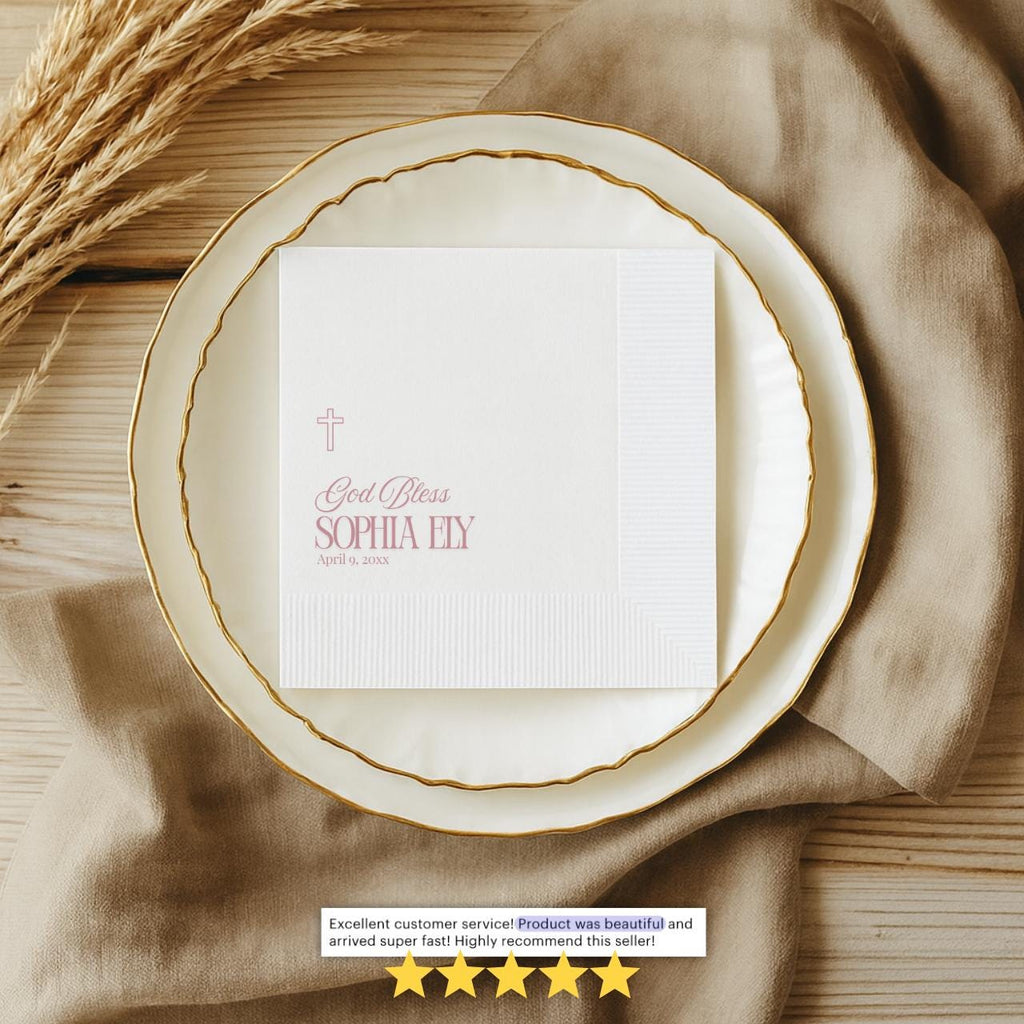 God Bless Classic | Name & Date | Personalized Baptism Napkins