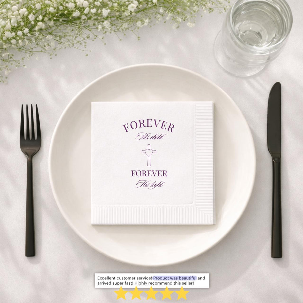 Forever His Child | Name & Date | Personalized Baptism Napkins