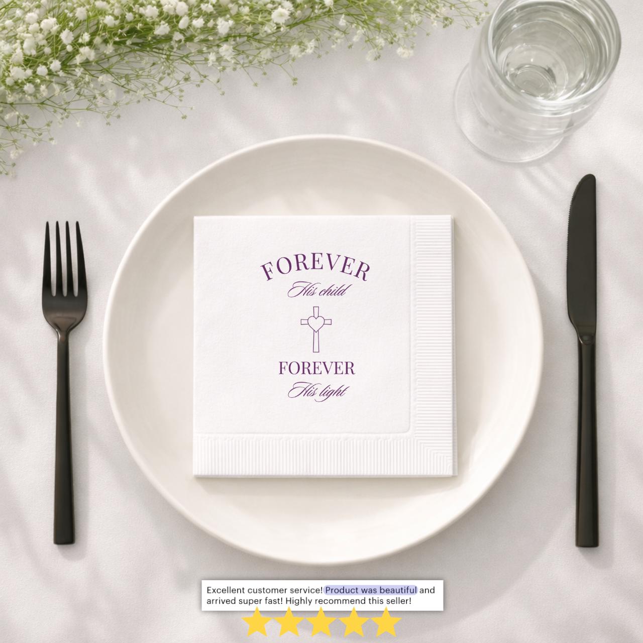 Forever His Child | Name & Date | Personalized Baptism Napkins