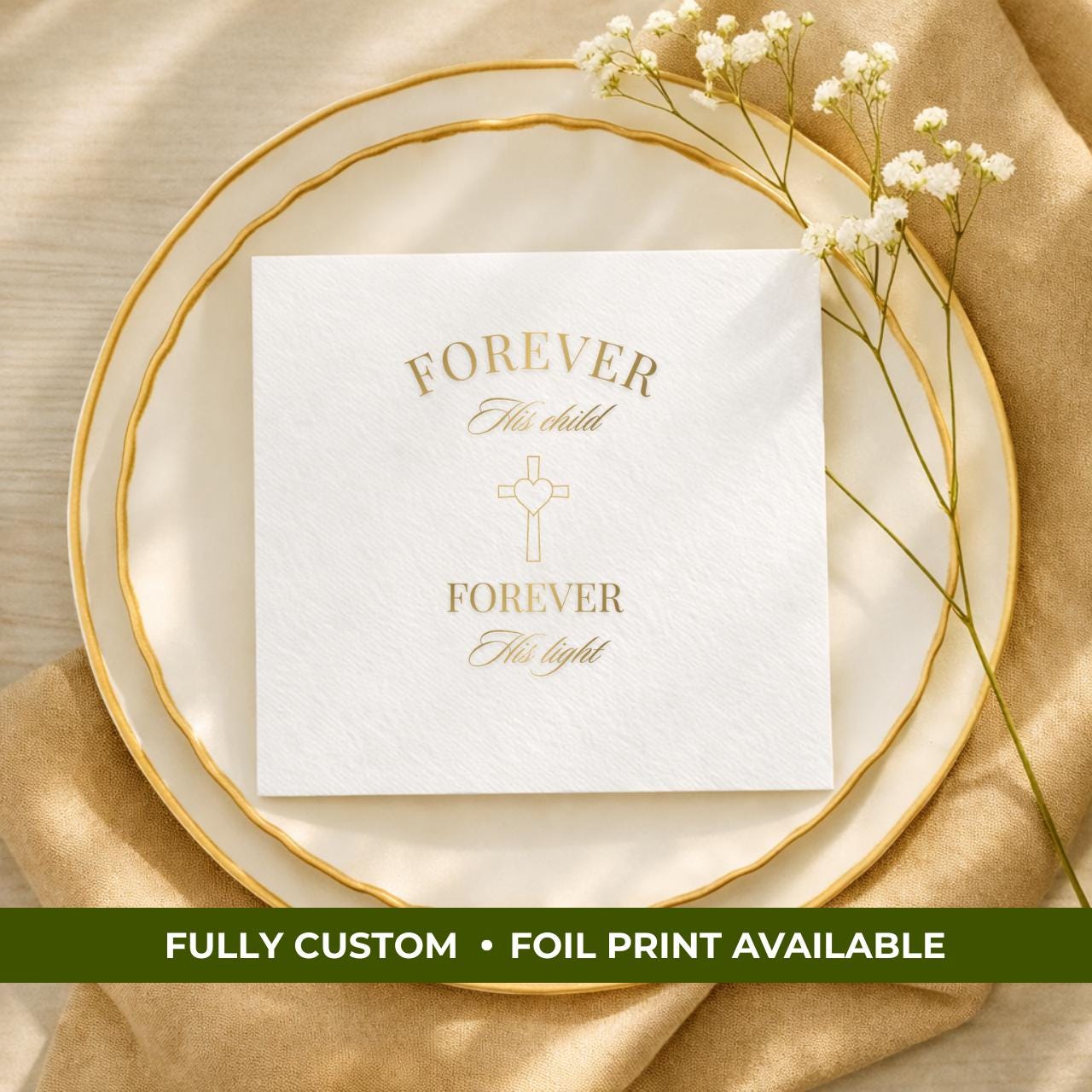 Forever His Child | Name & Date | Personalized Baptism Napkins