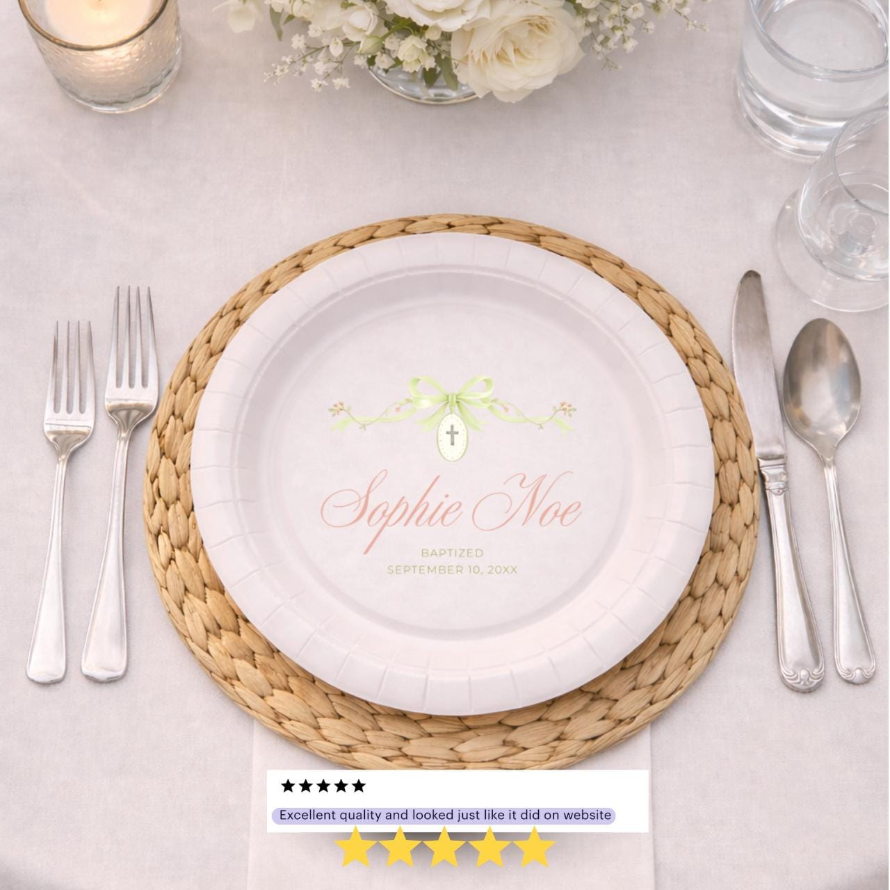 Ribbon & Cross Medallion | Name & Date | Personalized Baptism Plates