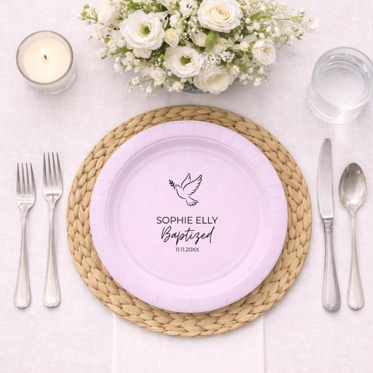 Dove | Name & Date | Personalized Baptism Plates