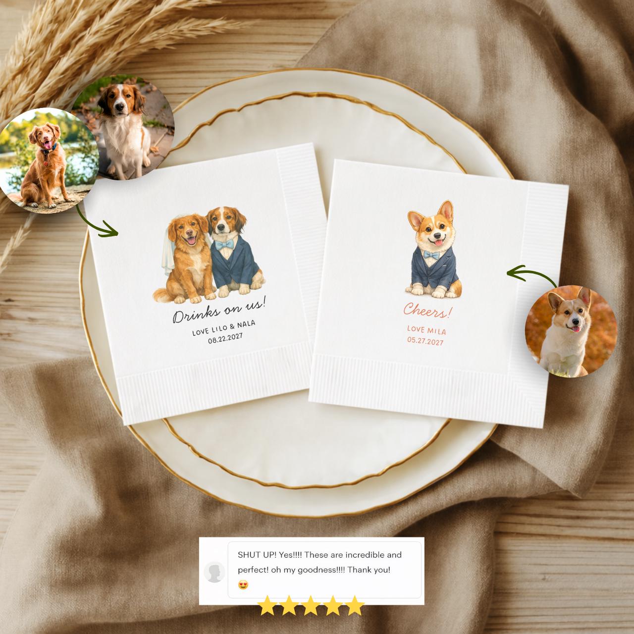 Watercolor Pet Portrait | Wedding Napkins