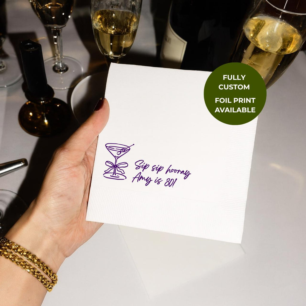 Sip Sip Hooray | Personalized 80th Birthday Napkins