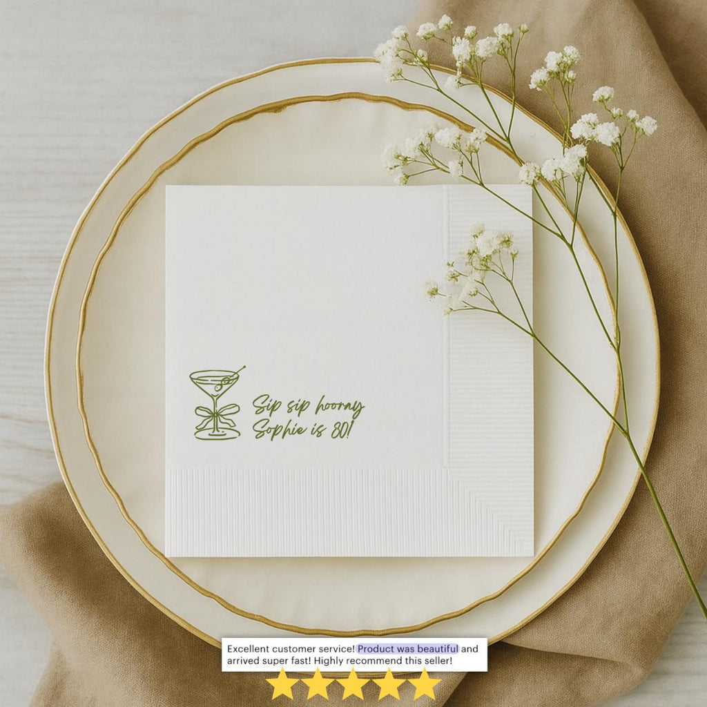 Sip Sip Hooray | Personalized 80th Birthday Napkins