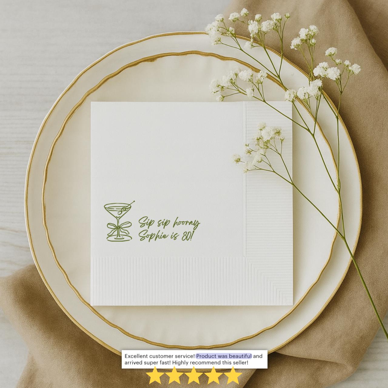 Sip Sip Hooray | Personalized 80th Birthday Napkins