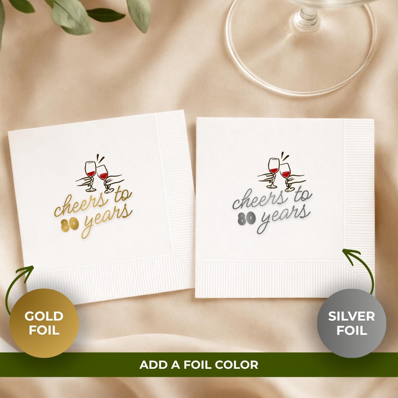 Cheers to 80 Years | Personalized 80th Birthday Napkins