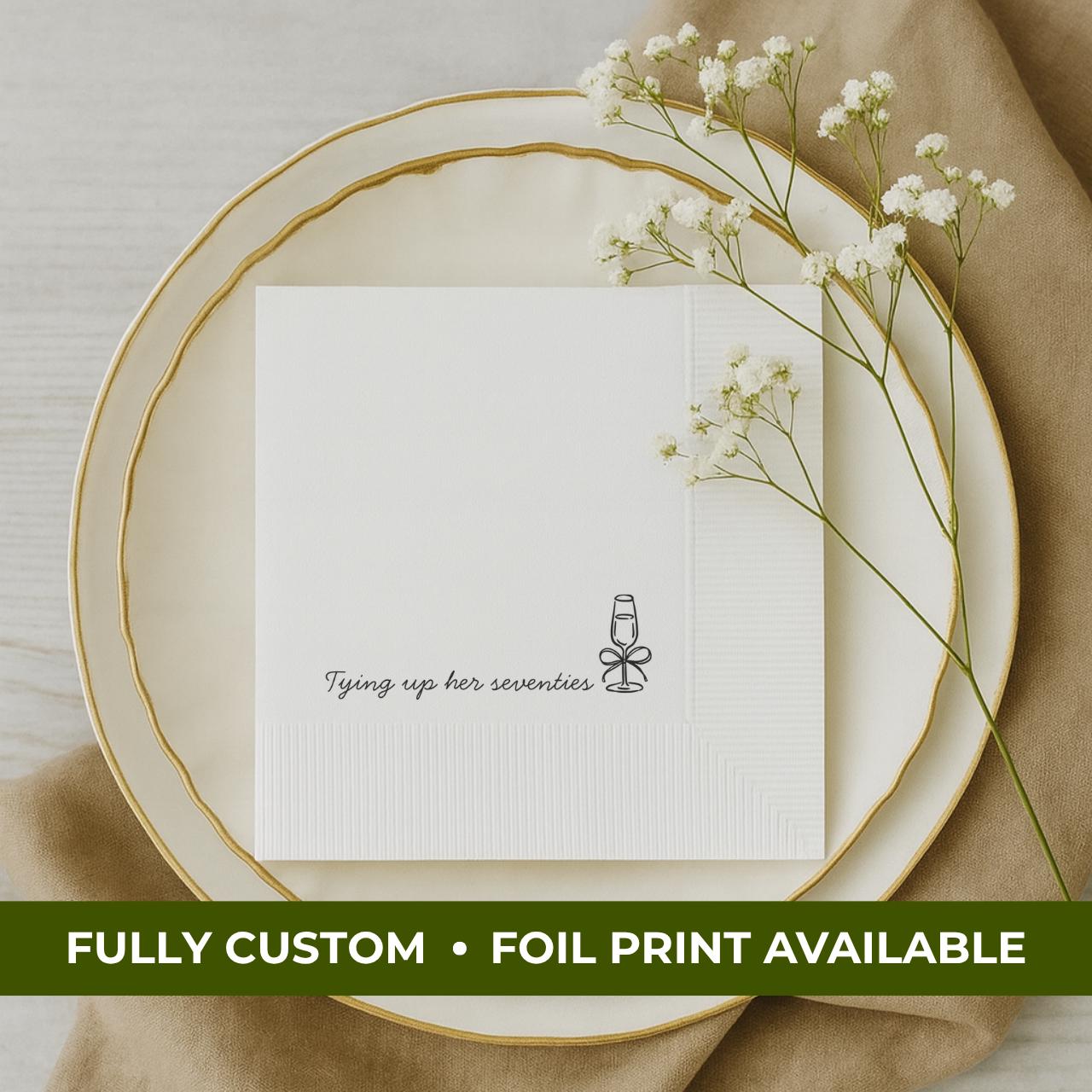 Tying Up Her Seventies | Personalized 80th Birthday Napkins