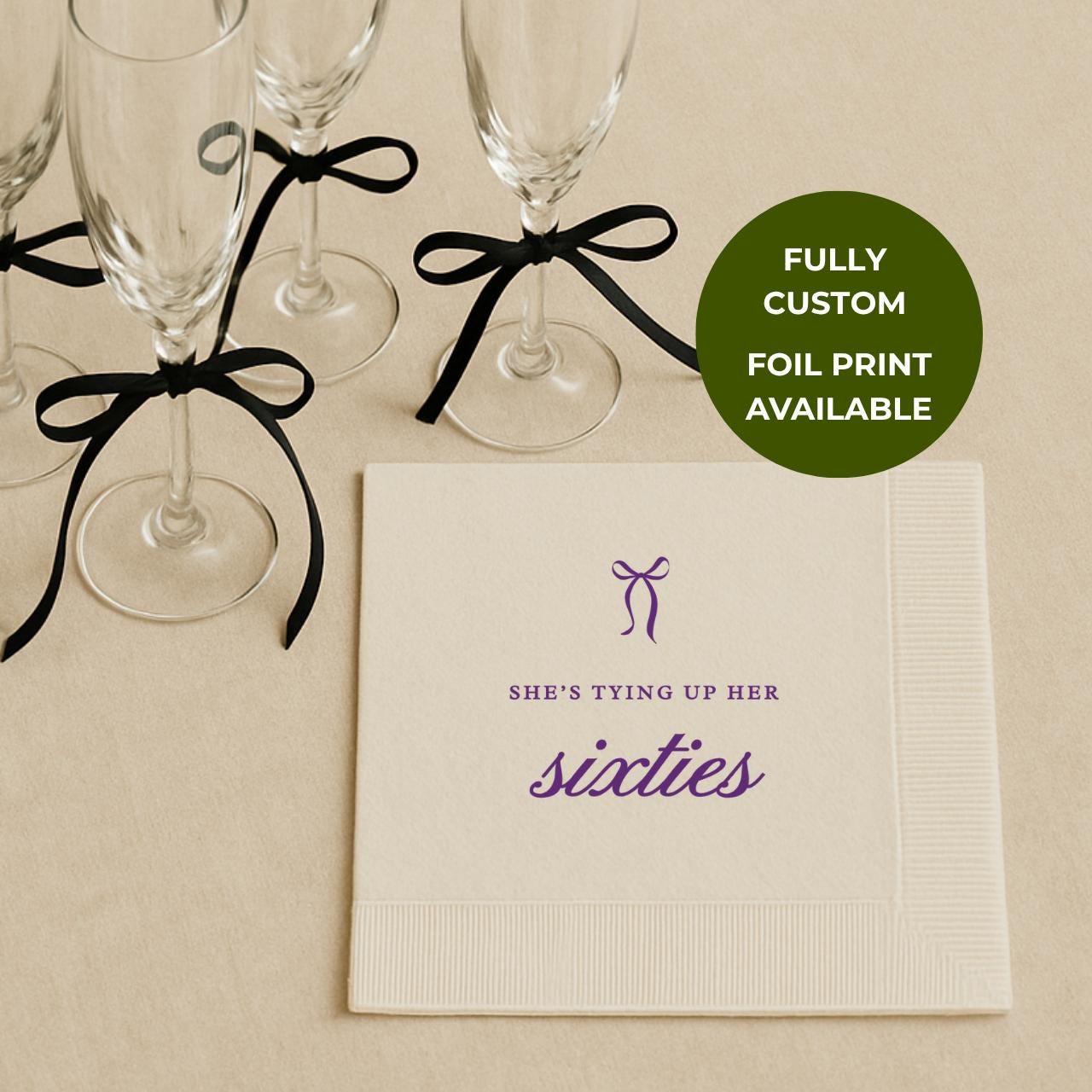She's Tying Up Her sixties | Personalized 70th Birthday Napkins