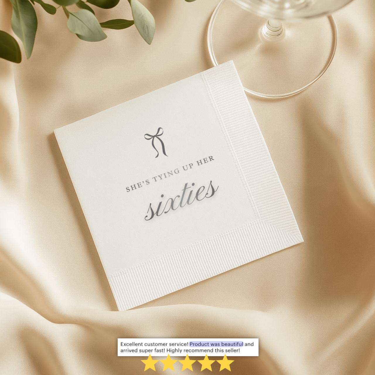She's Tying Up Her sixties | Personalized 70th Birthday Napkins