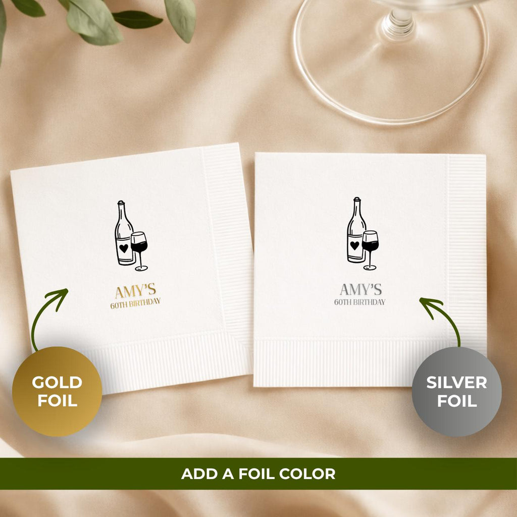Your Name With Wine | Personalized 60th Birthday Napkins