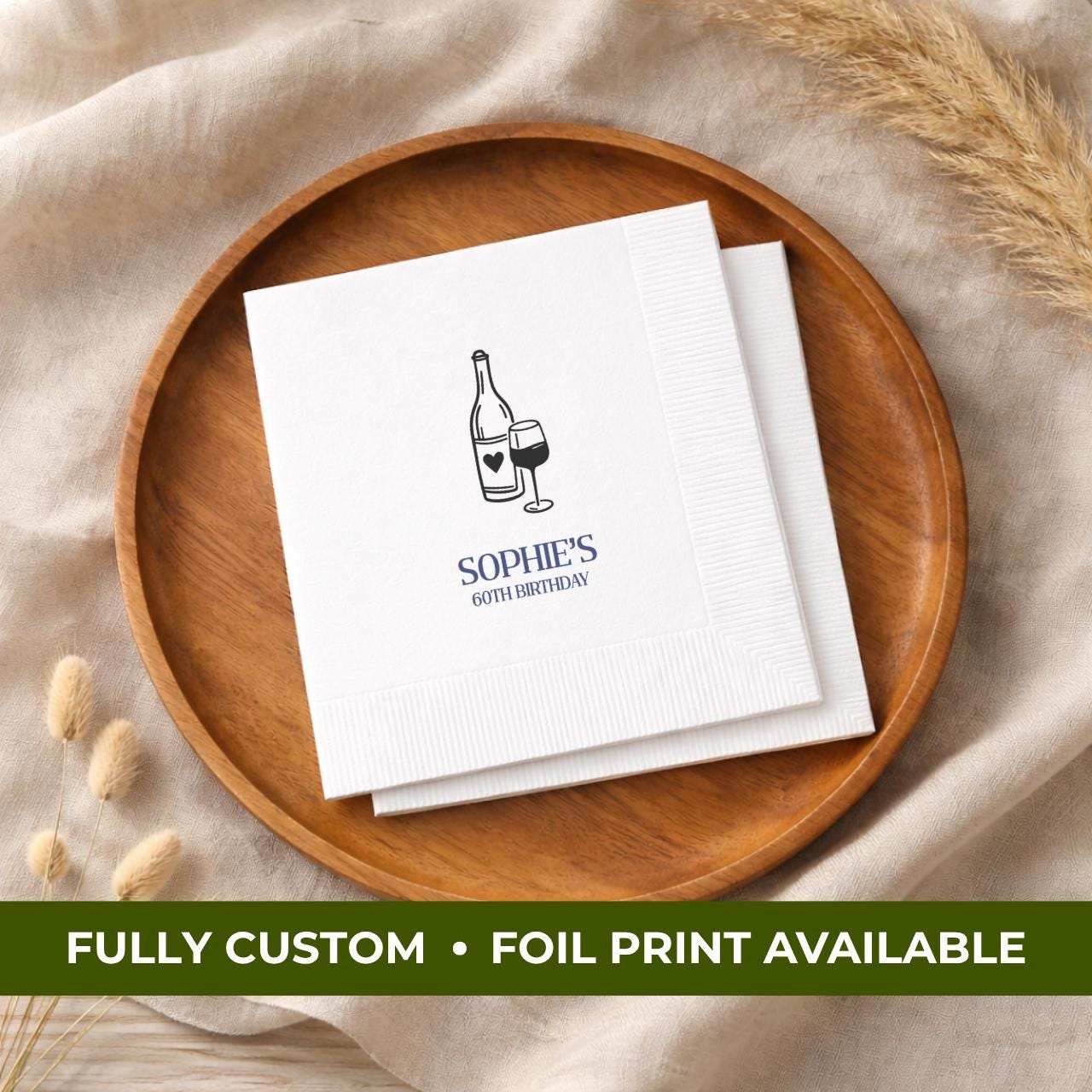 Your Name With Wine | Personalized 60th Birthday Napkins
