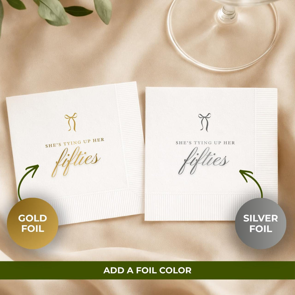 She's Tying Up Her Fifties | Personalized 60th Birthday Napkins