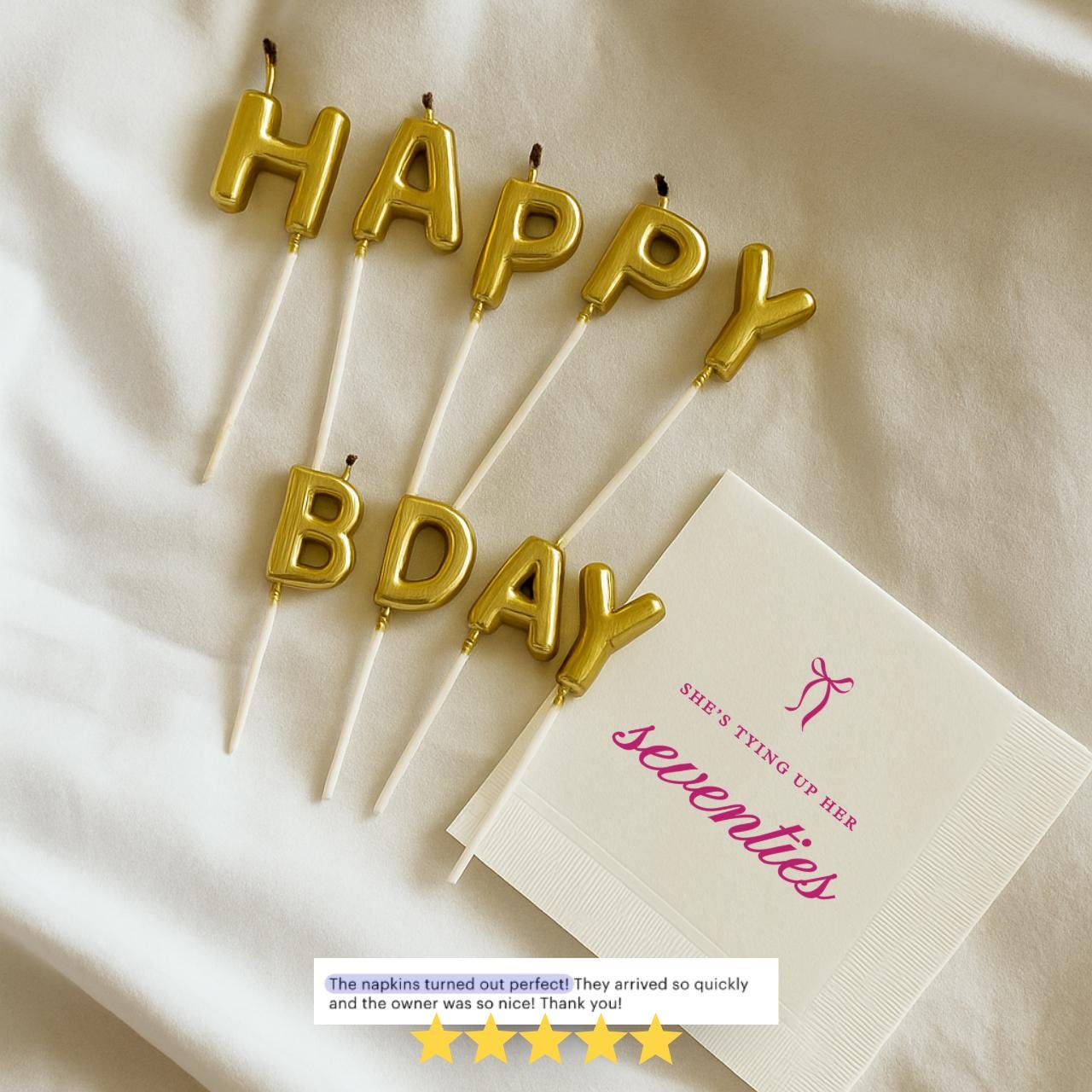 She's Tying Up Her Seventies | Personalized 80th Birthday Napkins