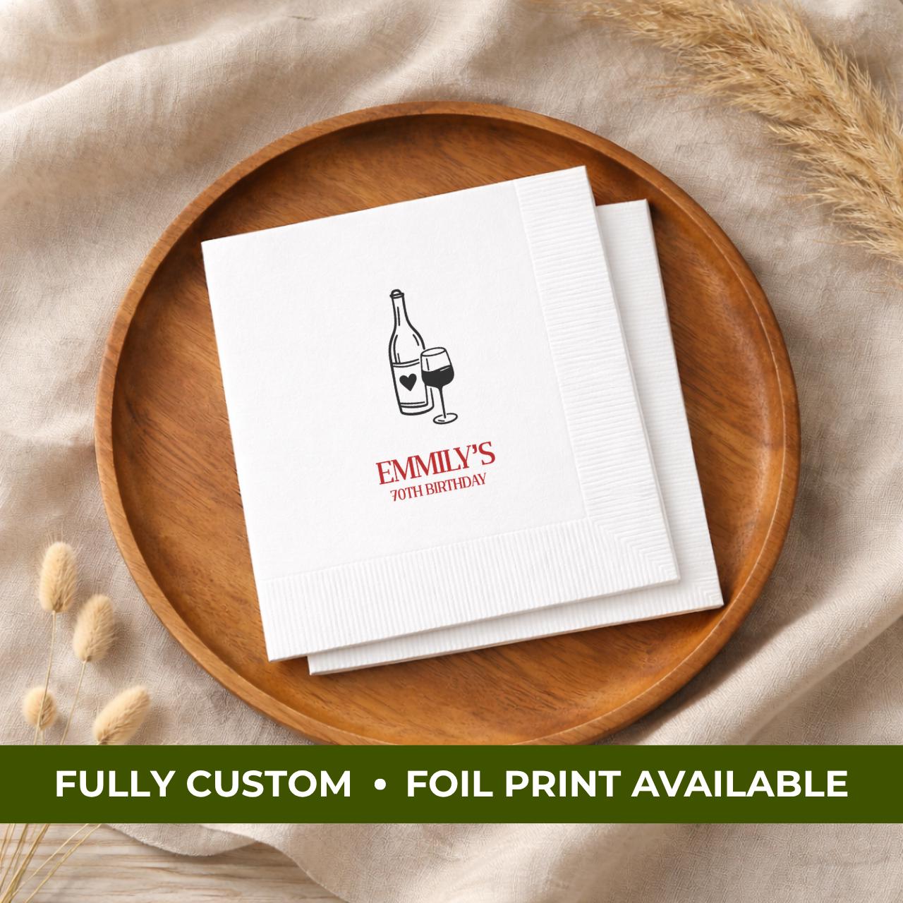 Your Name With Wine | Personalized 70th Birthday Napkins