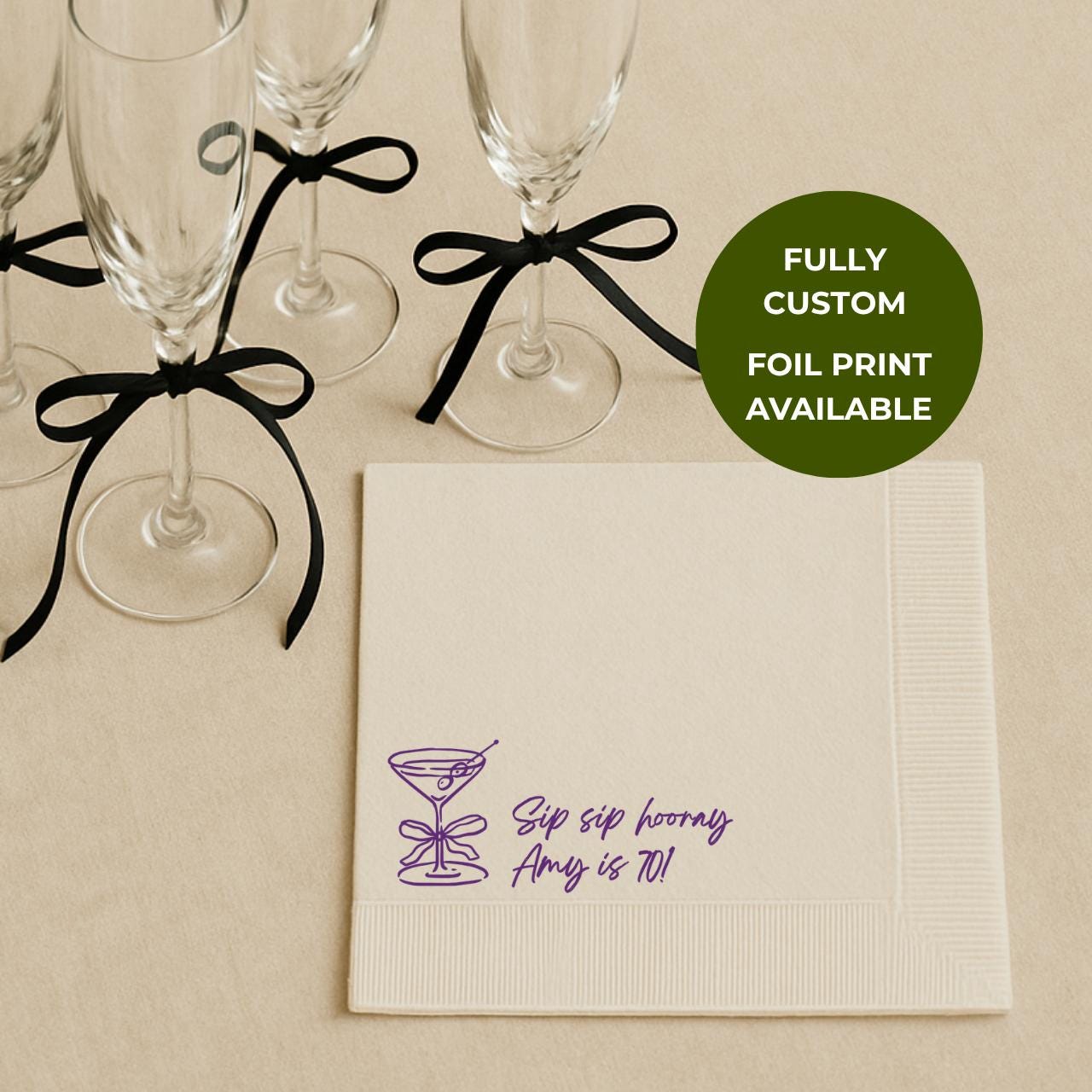 Sip Sip Hooray | Personalized 70th Birthday Napkins
