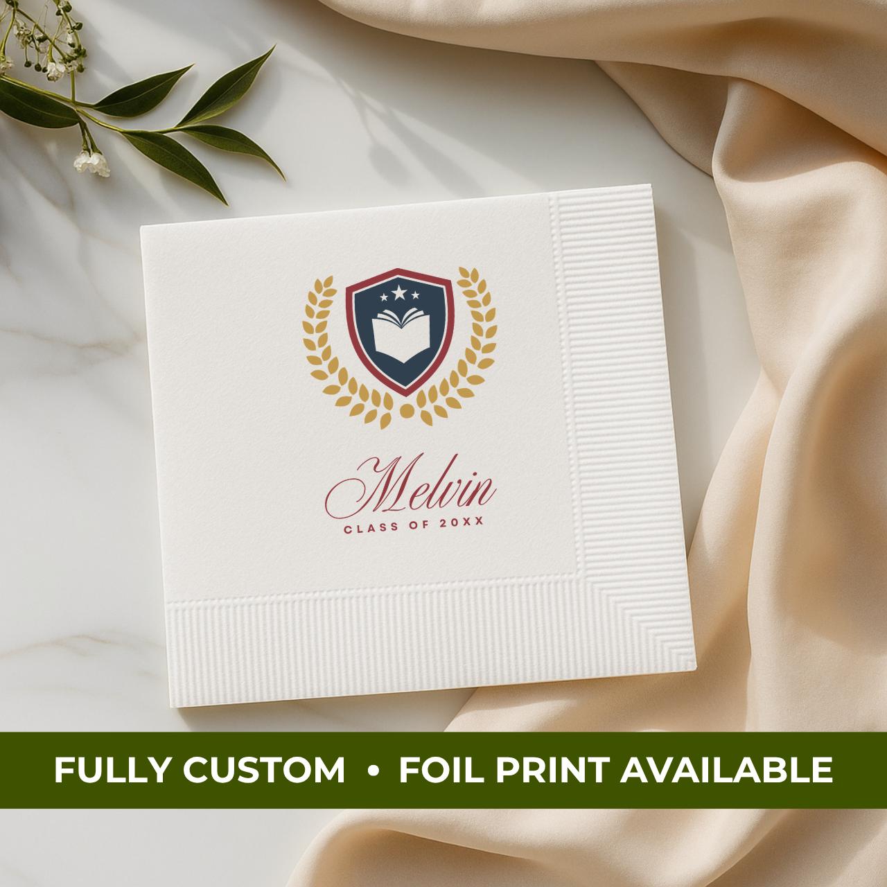 School Logo | Name & Class Year | Personalized Graduation Napkins