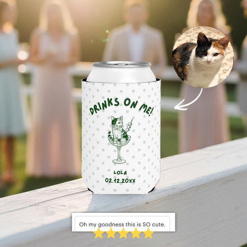 Cat in a Glass Cheers | Custom Cat Wedding Koozies