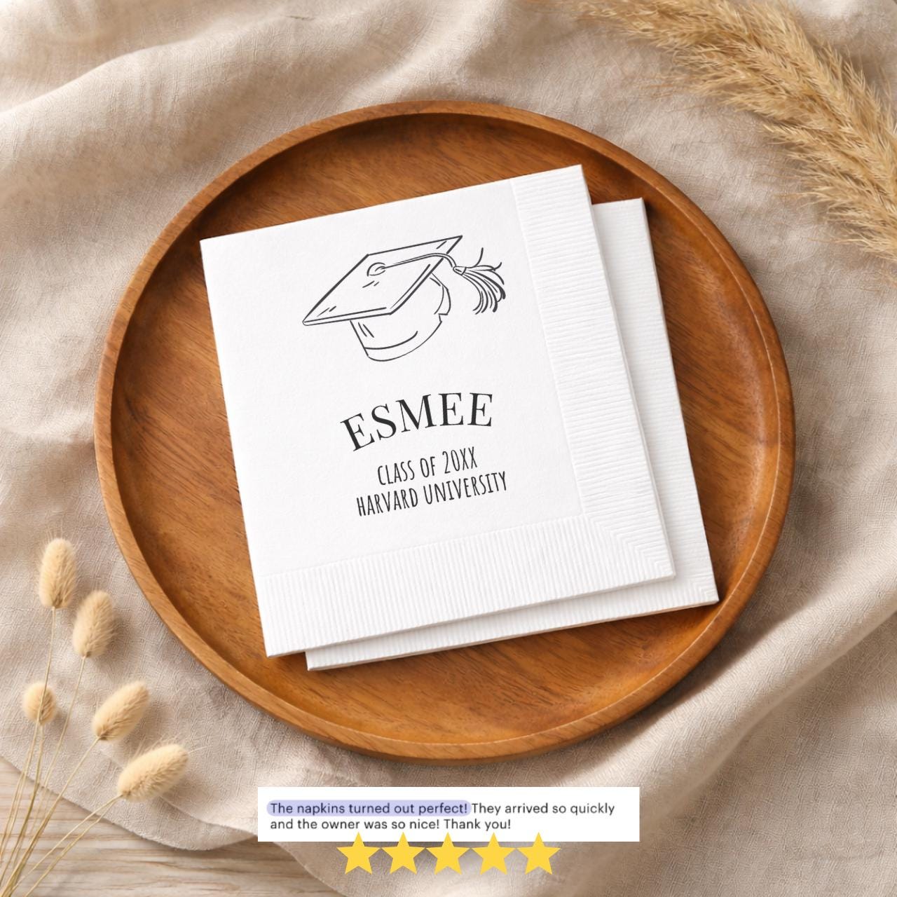 Grad Cap | Name, Class Year & School | Personalized Graduation Napkins