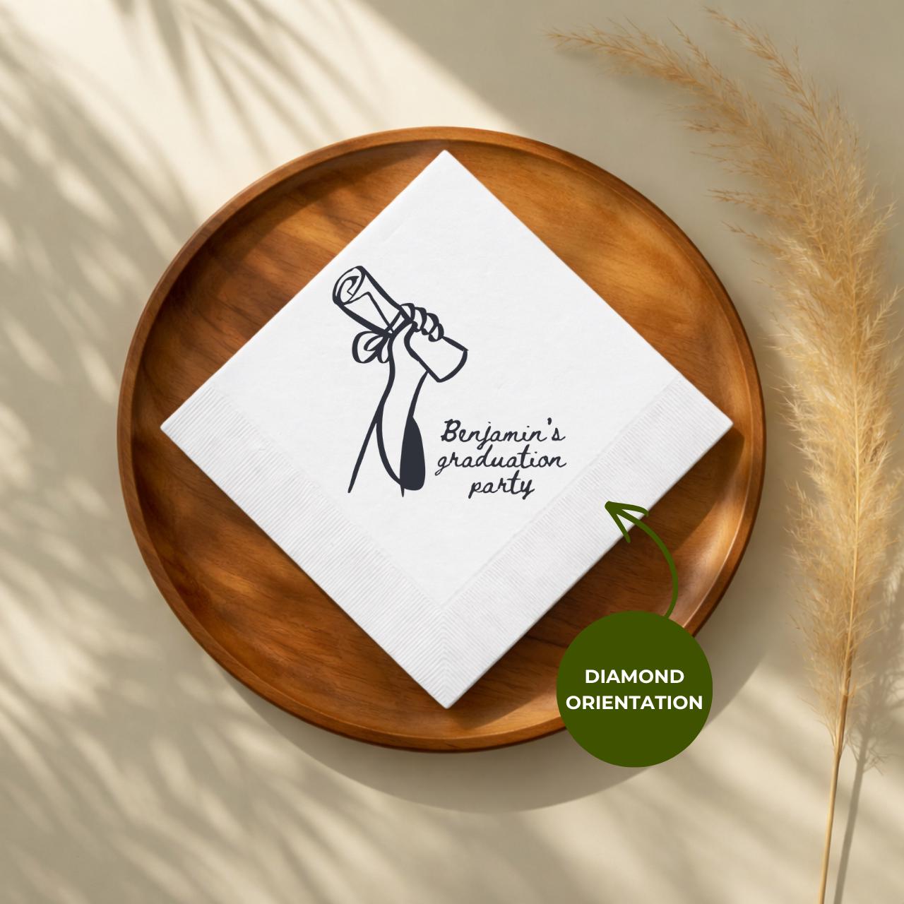 Diploma in Hand | Name & Class Year | Personalized Graduation Napkins