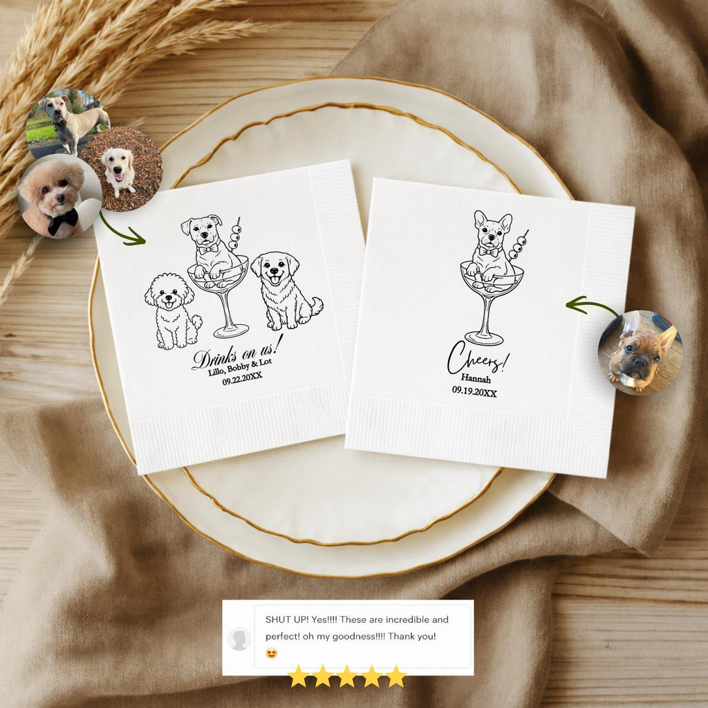 Dog in a Glass Drinks on Me | Custom Dog Wedding Napkins