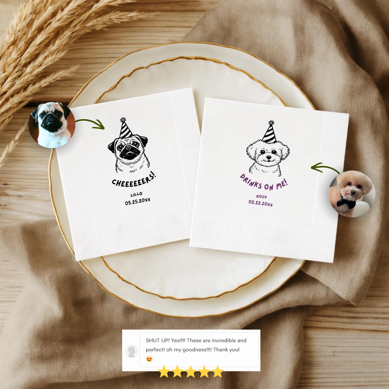 Drinks on Me Pet Portrait | Custom Pet Napkins