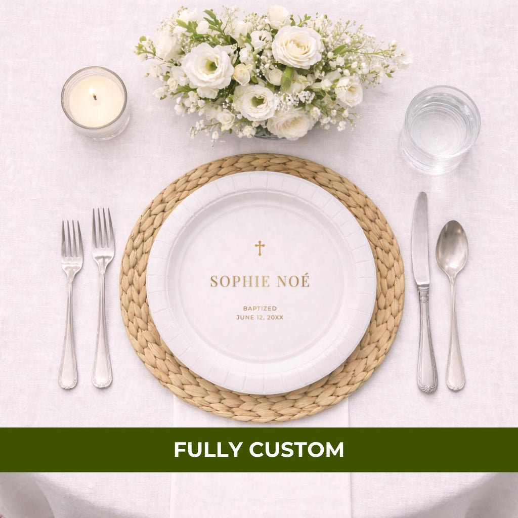 Minimal Gold Cross | Name & Date | Personalized Baptism Plates
