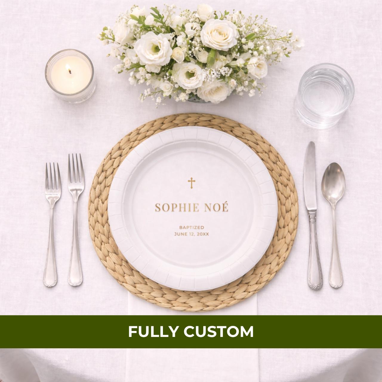 Minimal Gold Cross | Name & Date | Personalized Baptism Plates