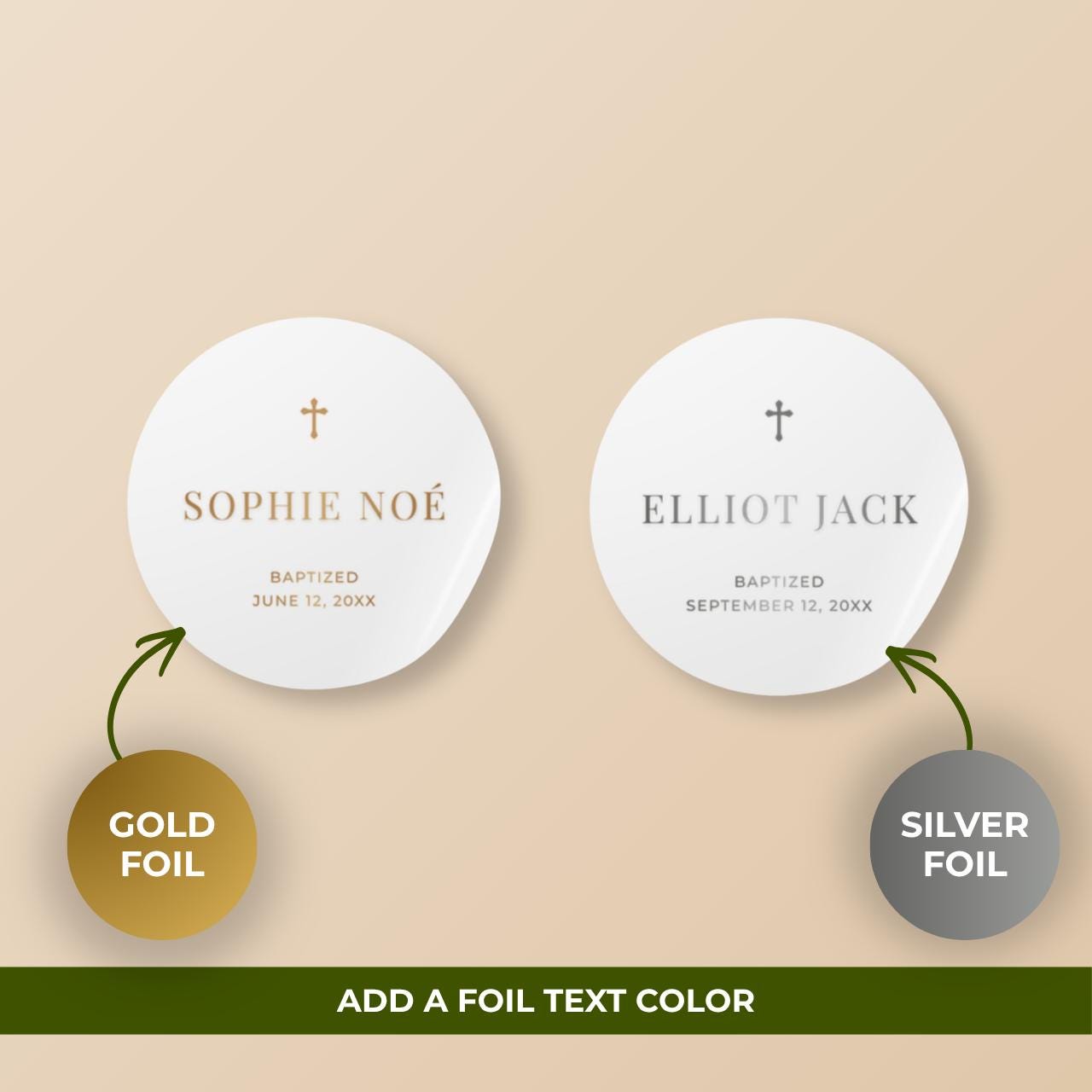 Minimal Cross | Name & Date | Personalized Baptism Stickers