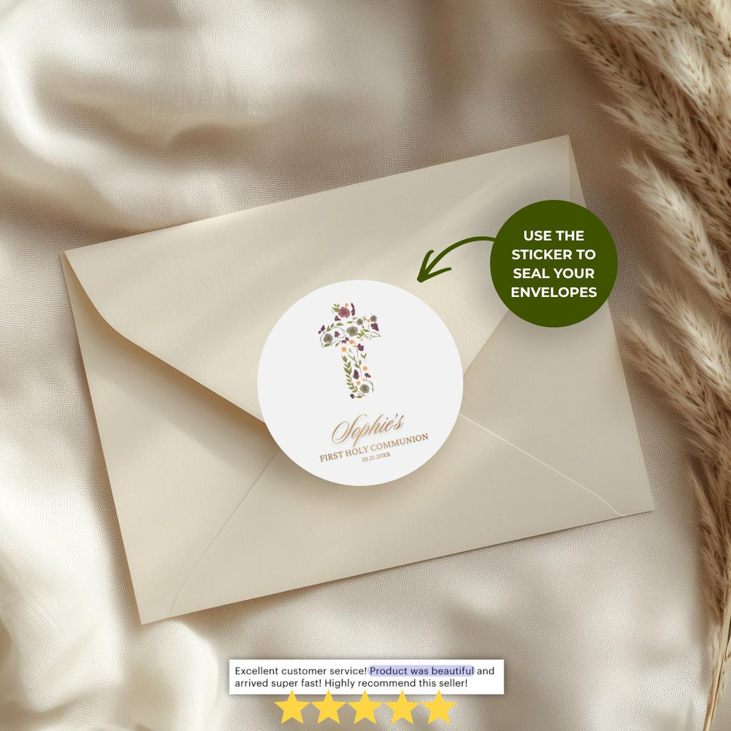 Floral Cross | Baptism & First Communion Stickers