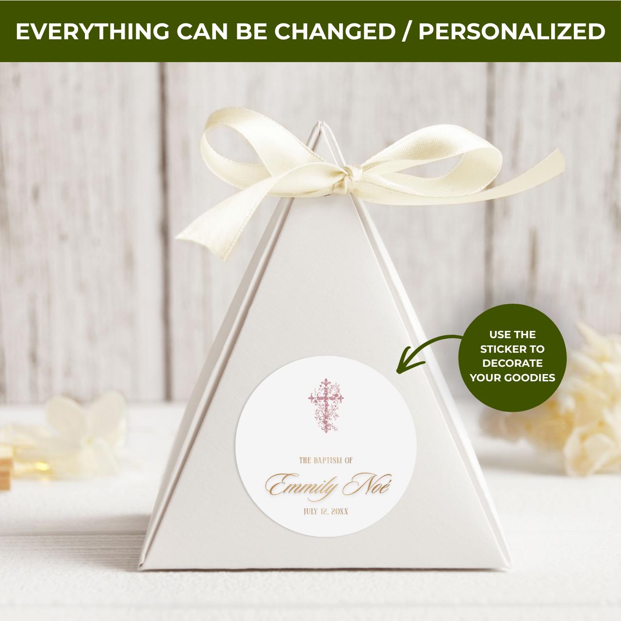 Ornate Cross | Name & Date | Personalized Baptism Stickers