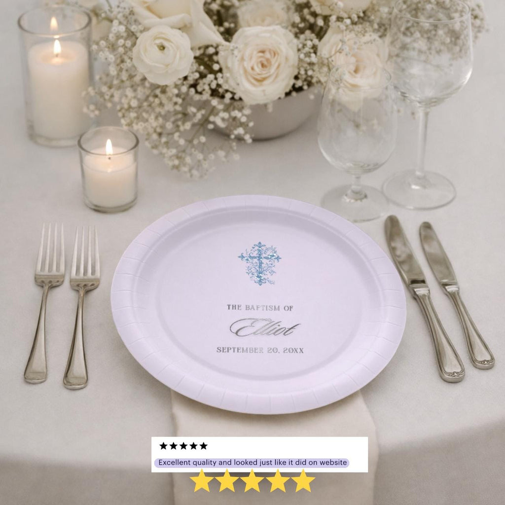 Ornate Gold Cross | Name & Date | Personalized Baptism Plates