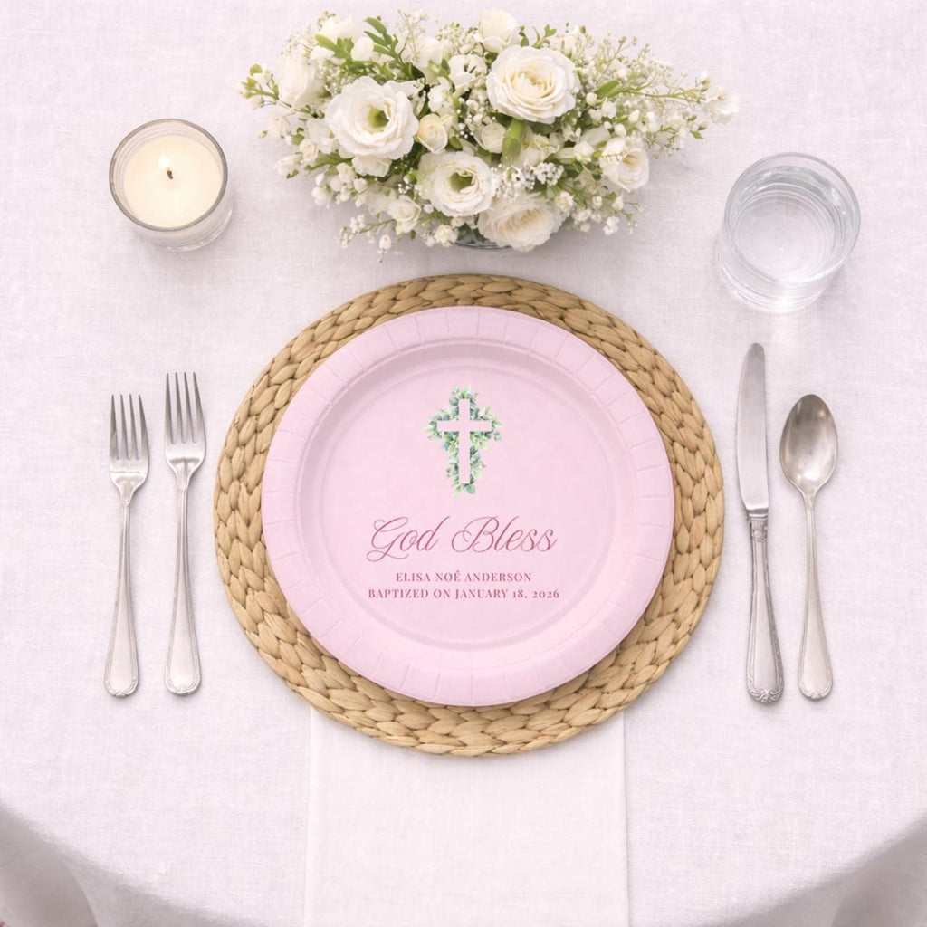 Eucalyptus Cross | Name & Date | Personalized Baptism Plates