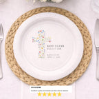 God Bless Floral Cross | Baptism Paper Plates