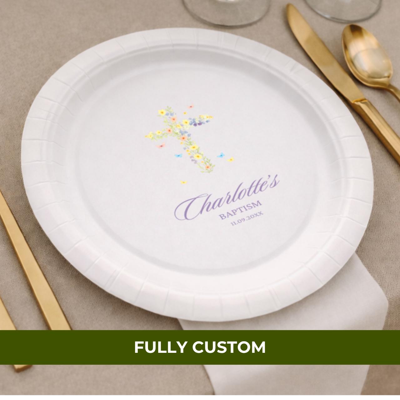Wildflower Cross & Butterflies | Name & Date | Personalized Baptism Plates