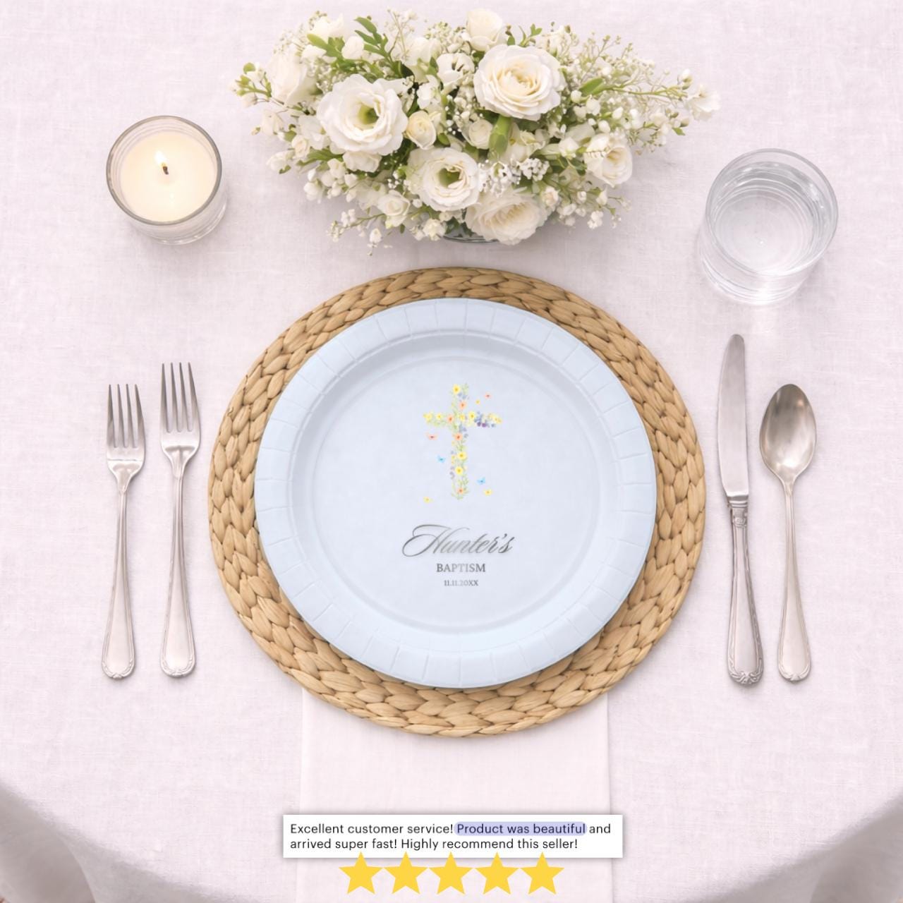 Wildflower Cross & Butterflies | Name & Date | Personalized Baptism Plates