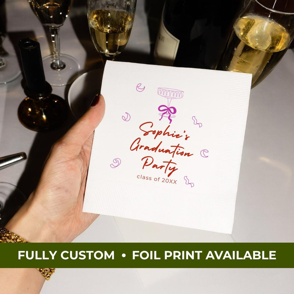 Cocktail & Bow | Name & Class Year | Personalized Graduation Napkins
