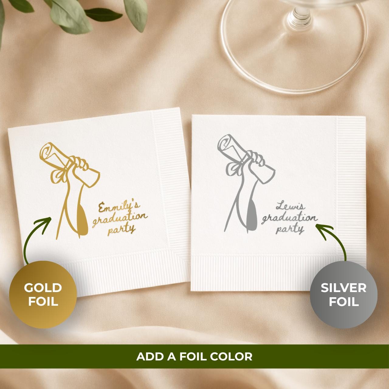 Diploma in Hand | Name & Class Year | Personalized Graduation Napkins