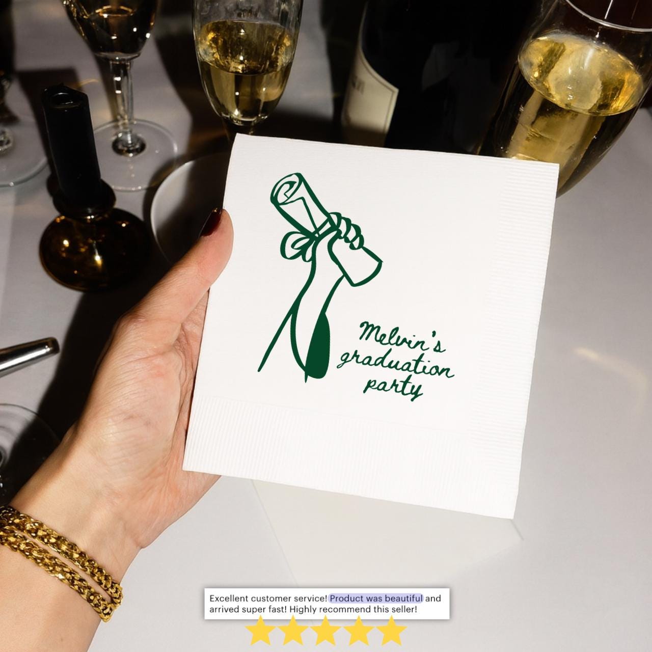 Diploma in Hand | Name & Class Year | Personalized Graduation Napkins