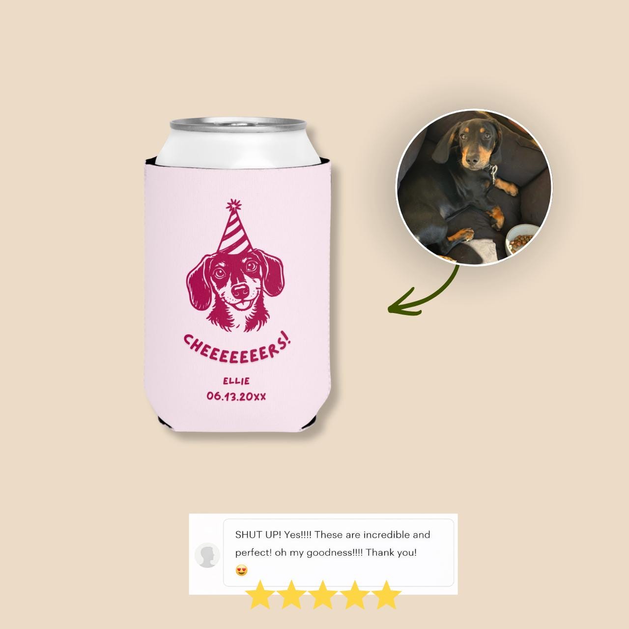 Drinks on Me Pet Portrait | Custom Dog Wedding Koozies