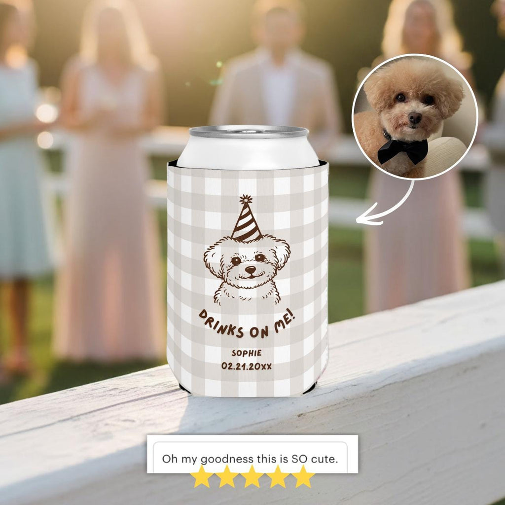 Drinks on Me Pet Portrait | Custom Dog Wedding Koozies
