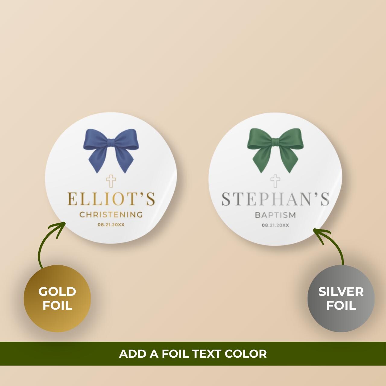 Satin Bow | Name & Date | Personalized Baptism Stickers