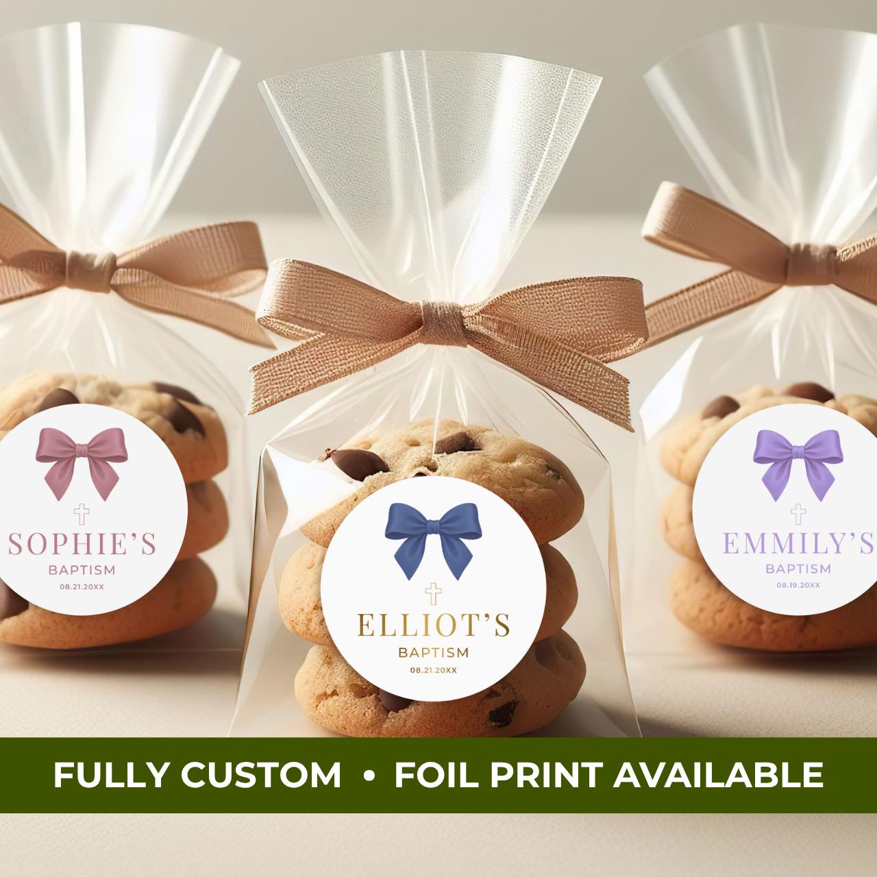 Satin Bow | Name & Date | Personalized Baptism Stickers