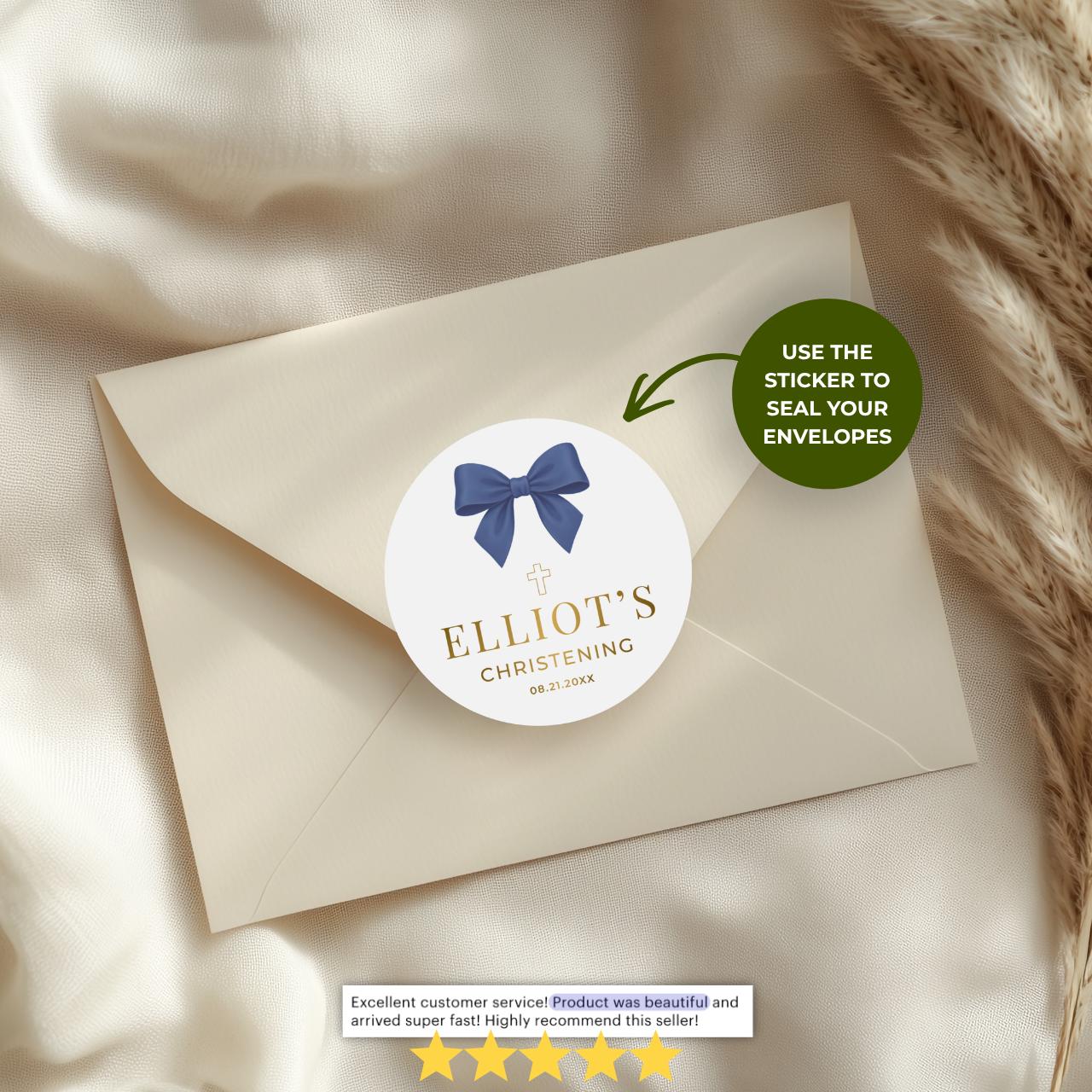 Satin Bow | Name & Date | Personalized Baptism Stickers