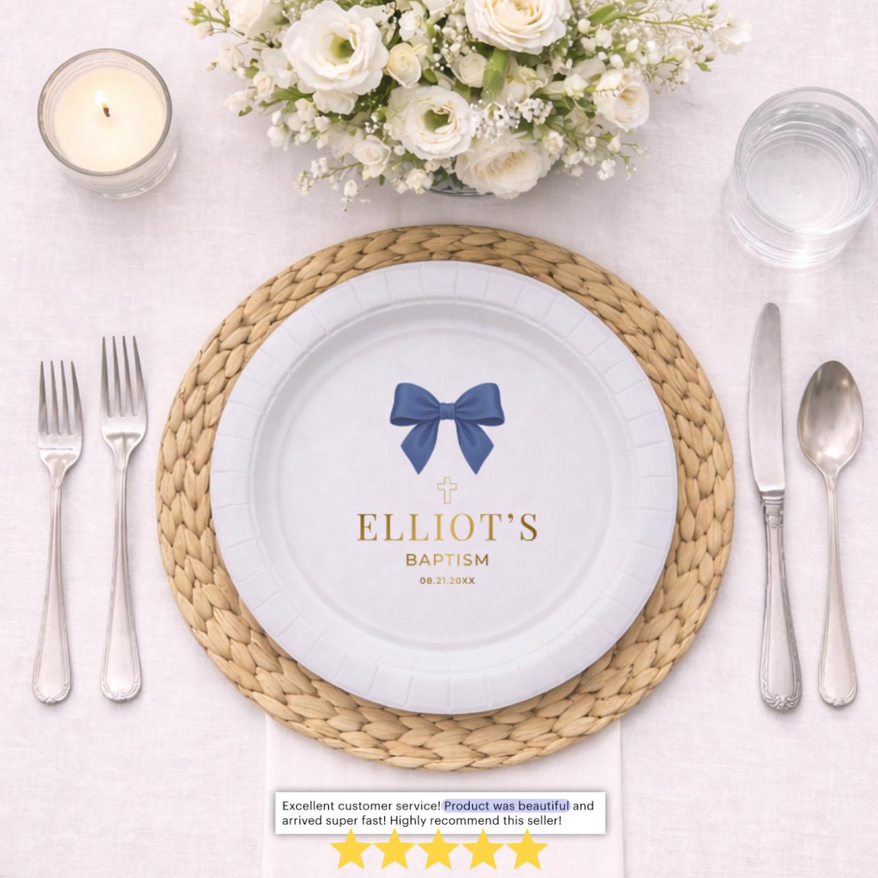 Satin Bow | Name & Date | Personalized Baptism Plates
