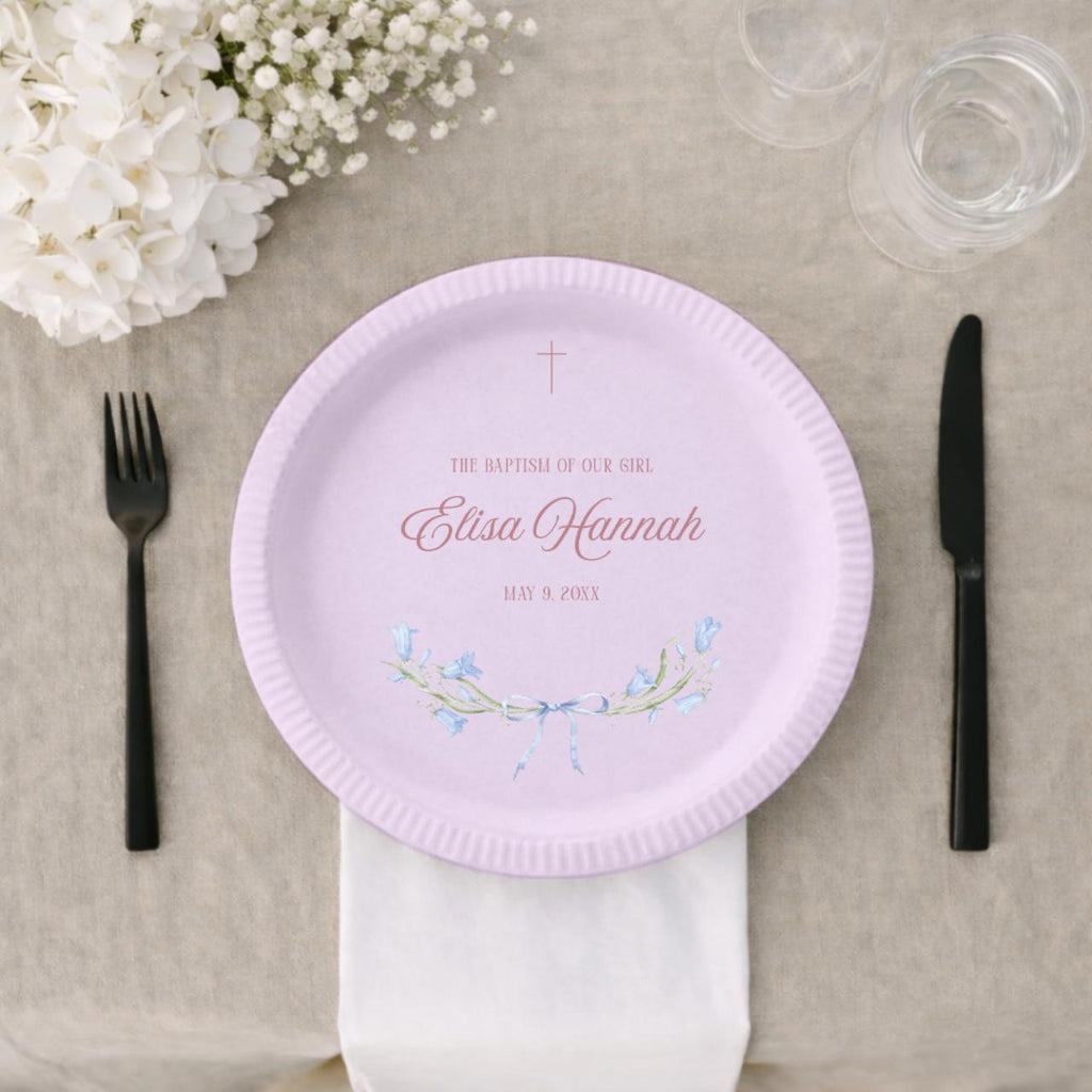 Bluebell Bow | Name & Date | Personalized Baptism Plates