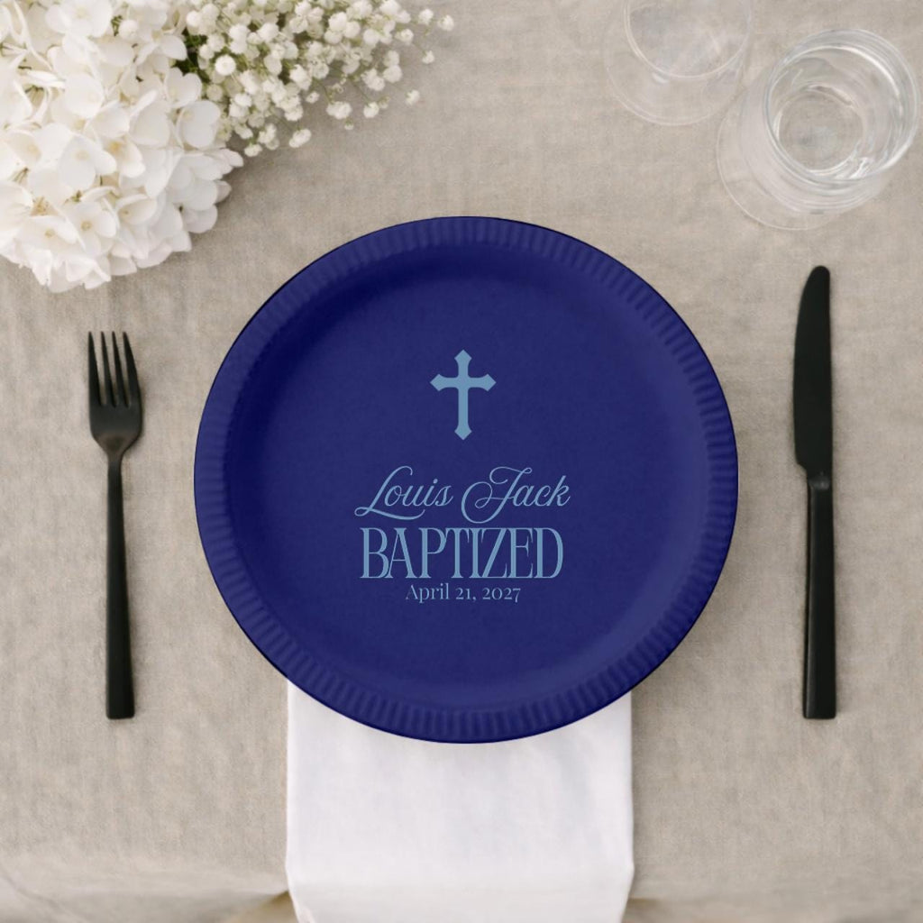 Simple Cross | Name & Date | Personalized Baptism Plates