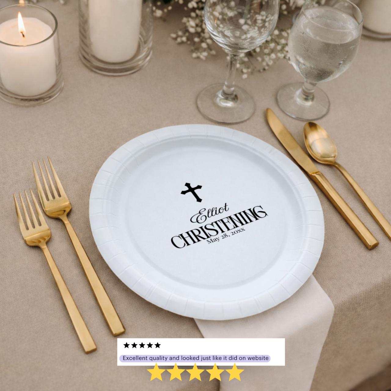 Simple Cross | Name & Date | Personalized Baptism Plates